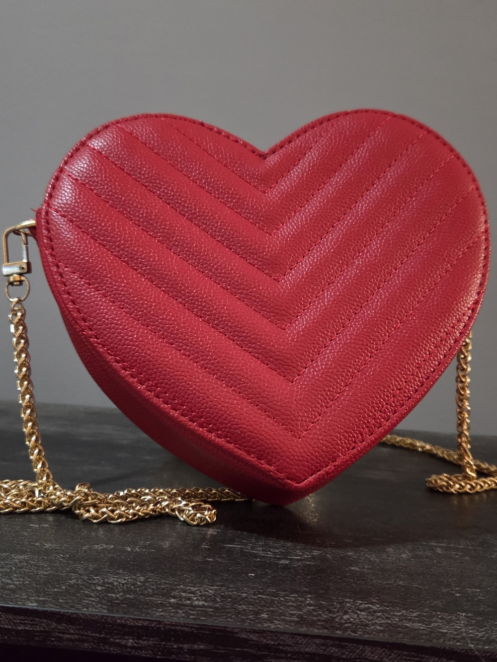 Heart-Shaped Red Crossbody Bag with Gold Chain Strap